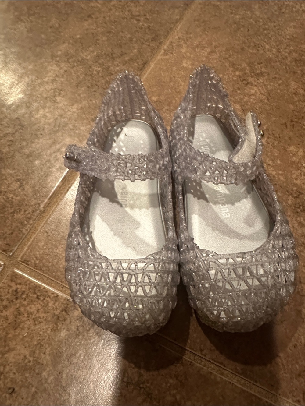 Mini melissa Girls' Glitter Jelly Mary Jane Shoes - Silver